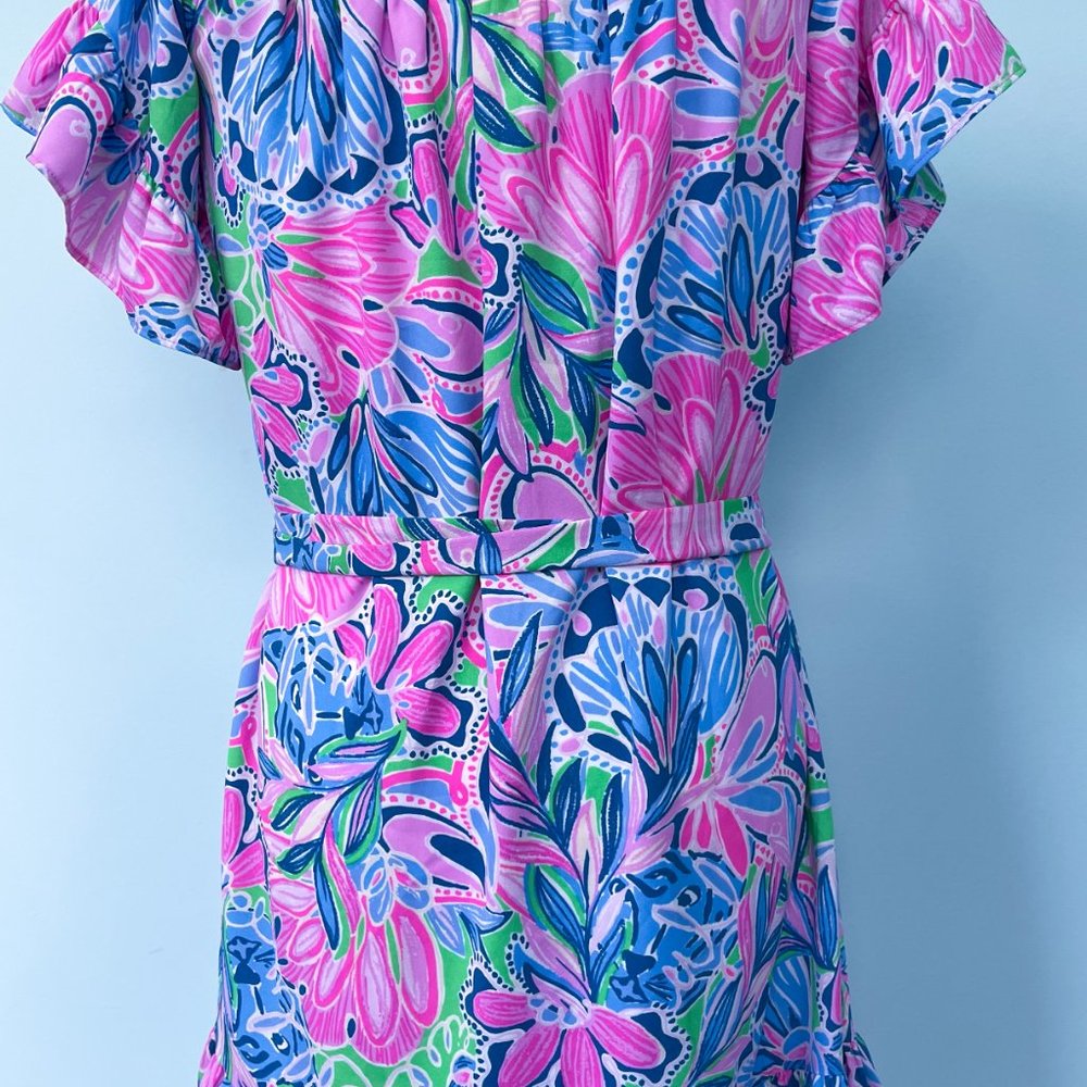 Lilly Pulitzer Dress Maddlyn Off Shoulder Sunrise Medium - Picture 6 of 7